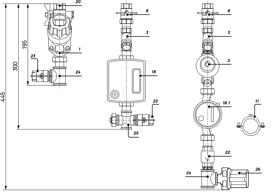 Комплектация и габаритные размеры Вертикальное исполнение
